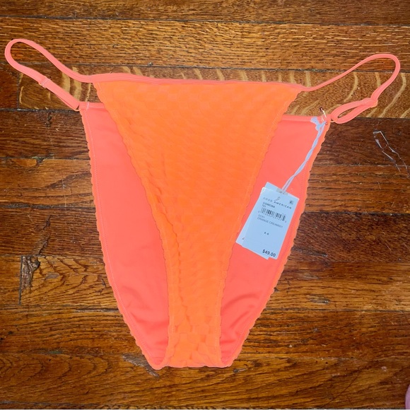 NWT Good American Neon Orange Square Waffle Print Bikini Bottom in Size X-6 - Picture 2 of 4